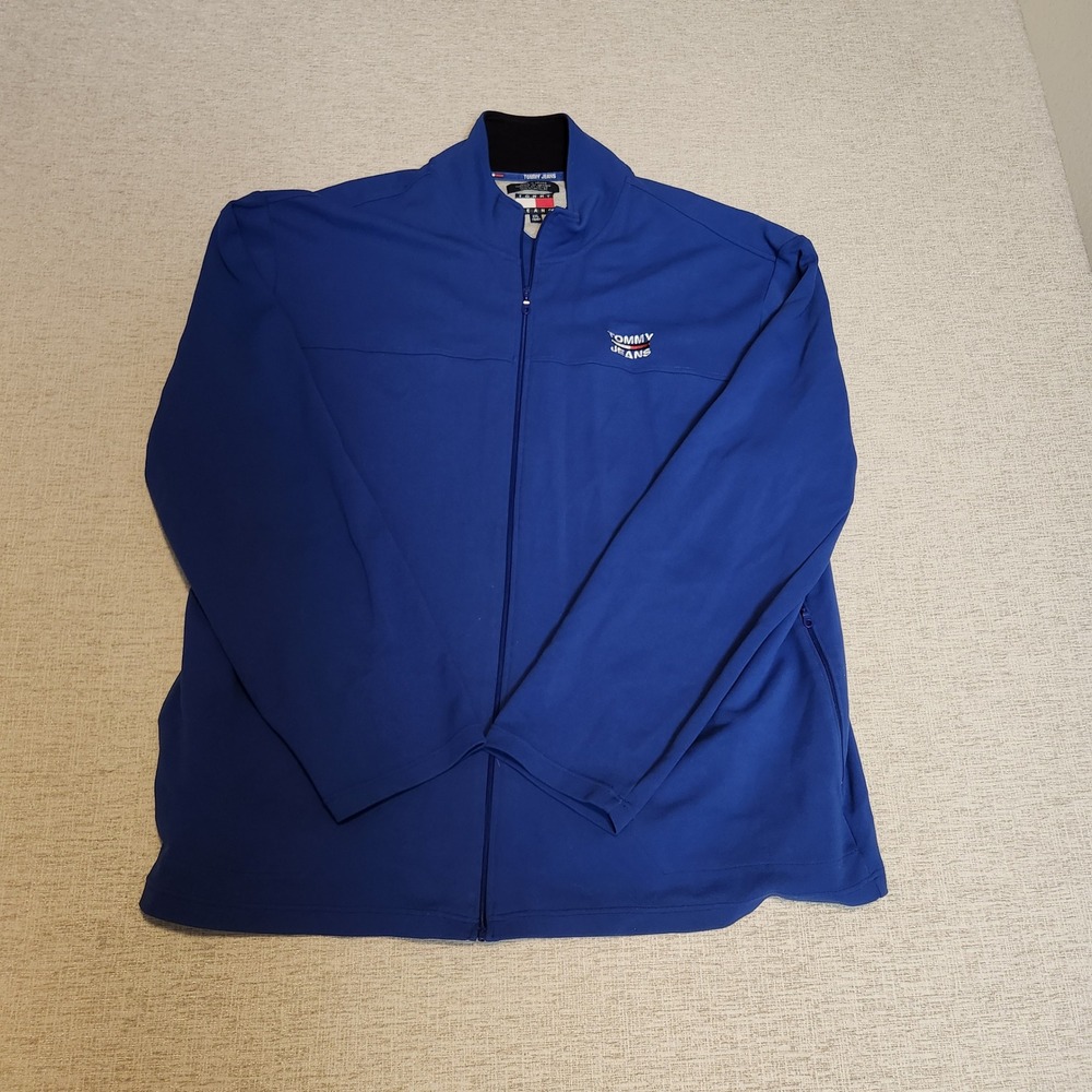 Tommy Jeans Track Jacket Mens XXL Blue Full Zip Nylon Logo Windbreaker